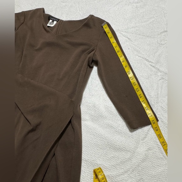 Lafayette 148 Cut&Sew Women 8 Brown New Wool Lined Midi Dress 3/4 Sleeve V-Neck - Picture 10 of 16
